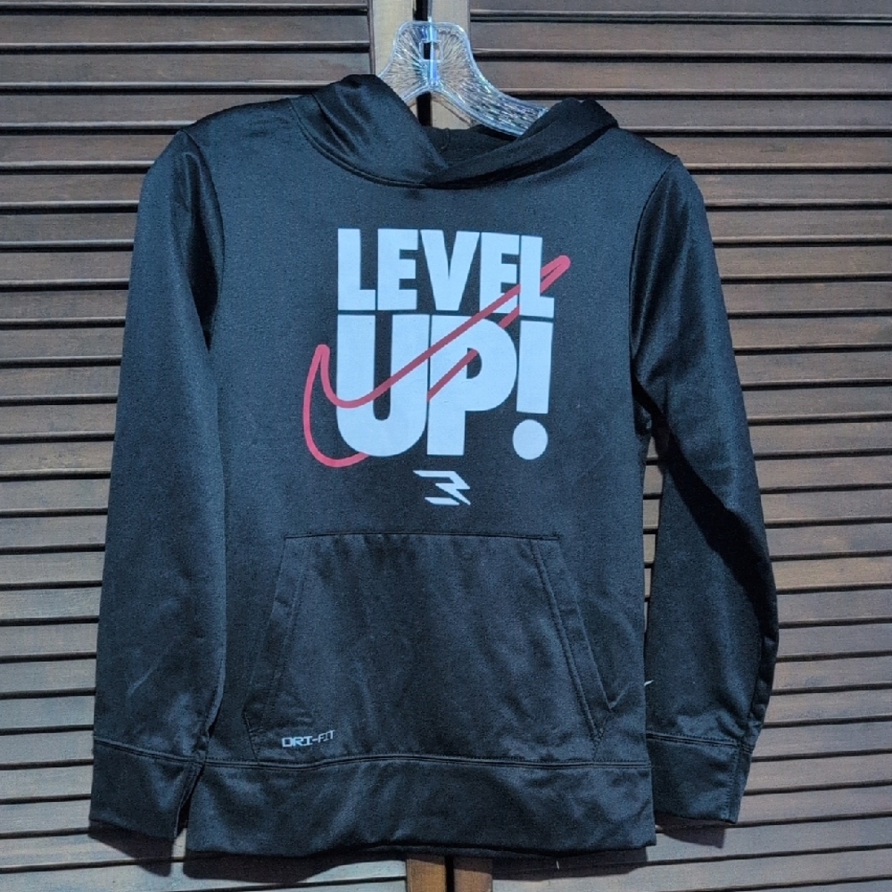 Nike Kids Black Hoodie with Red and White Level Up Graphic